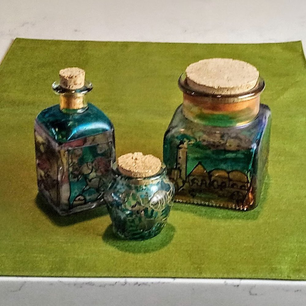 Collection of Israeli Hand-Painted Glass Jars (3)
